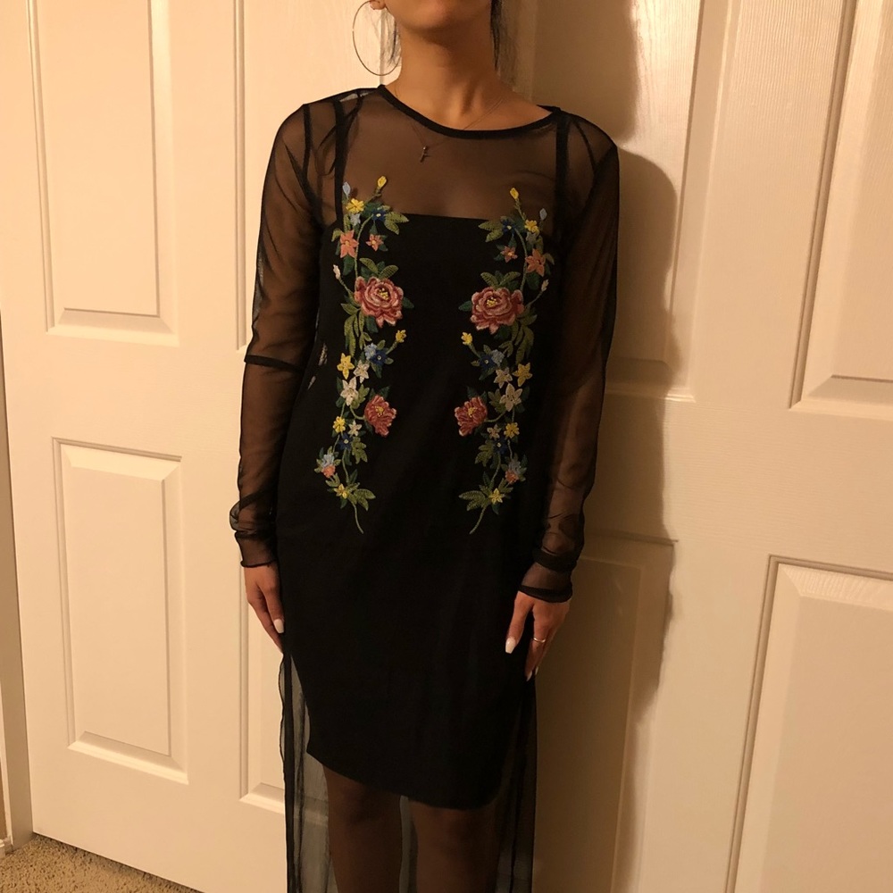 Brand new Black mesh embroidered slip dress